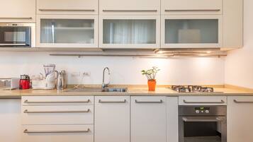 Deluxe Condo, 1 Bedroom, City View | Private kitchen | Fridge