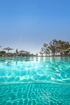 2 outdoor pools, open 10 AM to 7:30 PM, pool umbrellas, sun loungers - Rodostamo Hotel & Spa - Adults friendly (Corfu)