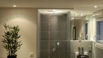 Chambre Double PrivilÚge | Salle de bain | Douche, douche à « effet pluie », articles de toilette gratuits
