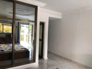 Desk, laptop workspace, blackout drapes, free WiFi