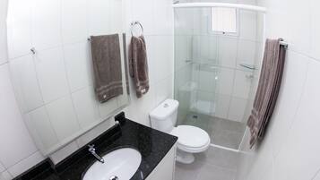 Double Room | Bathroom | Shower, hair dryer, towels, soap