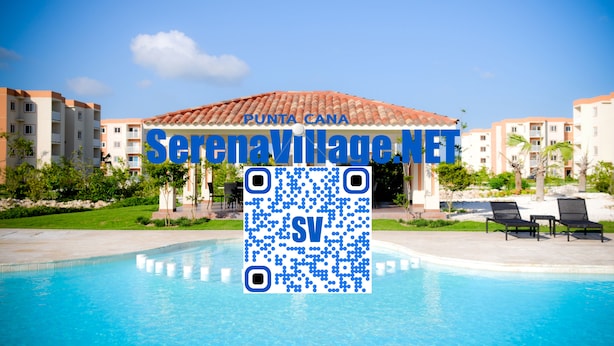 A resort with a swimming pool, a covered area with a red-tiled roof, and multiple buildings in the background. - Serena Village (Punta Cana)