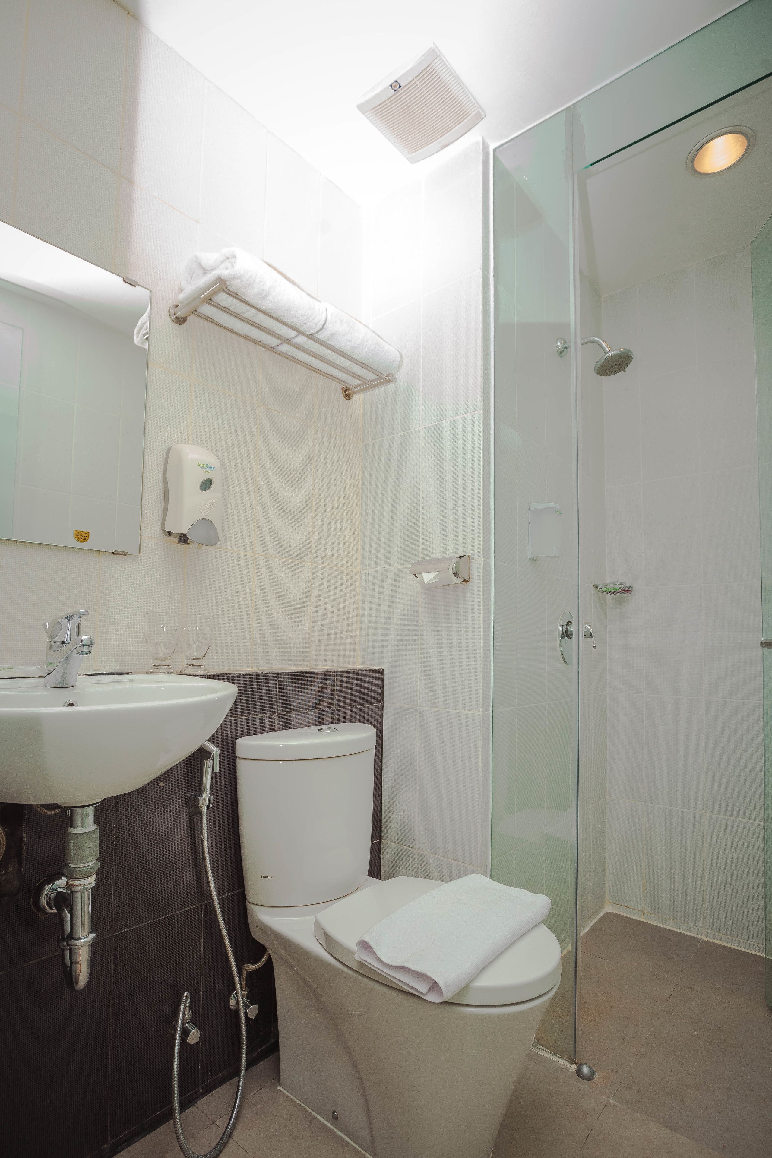 Shower, slippers, towels