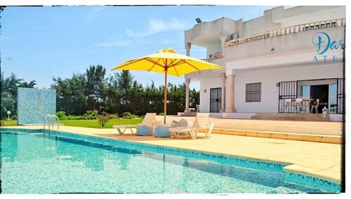 quiet pool villa with sea and mountain views