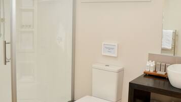 Shower, free toiletries, hair dryer, bathrobes