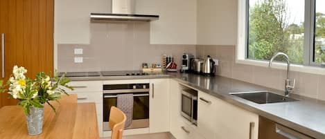 Full-sized fridge, microwave, oven, stovetop