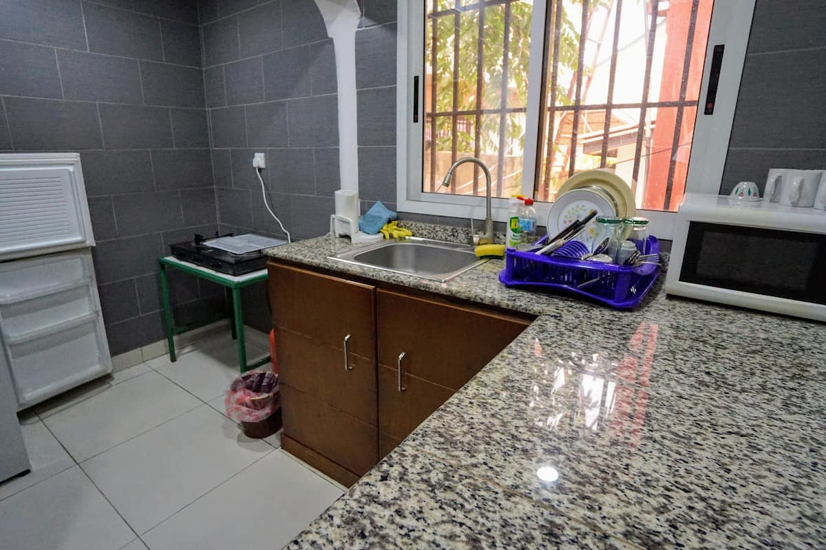 apartment, pool view | private kitchenette | fridge, microwave, coffee/tea maker, electric kettle