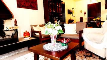 Classic Apartment, 1 Bedroom | Living room | Flat-screen TV, fireplace