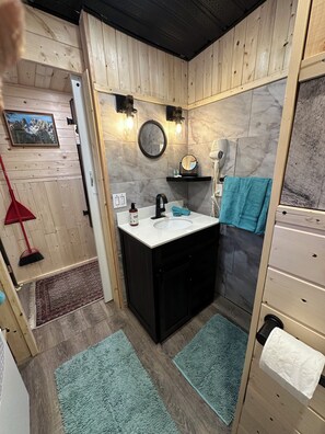 Romantic Cabin, 1 King Bed, Non Smoking, Private Bathroom (The Cabin) | Bathroom | Hair dryer, bathrobes, towels