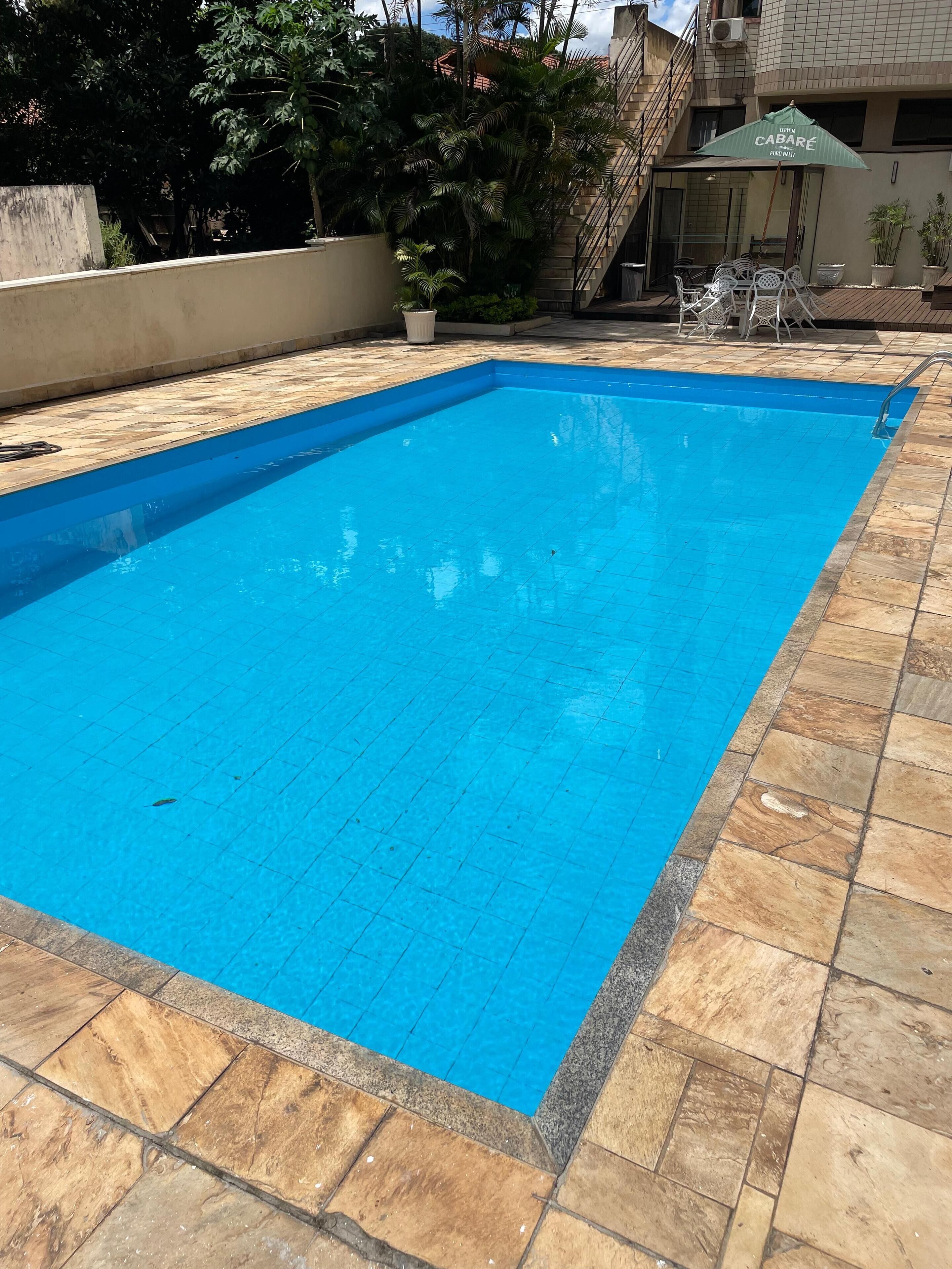 Outdoor pool, sun loungers