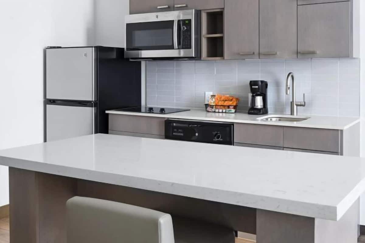 Mini-fridge, microwave, coffee/tea maker