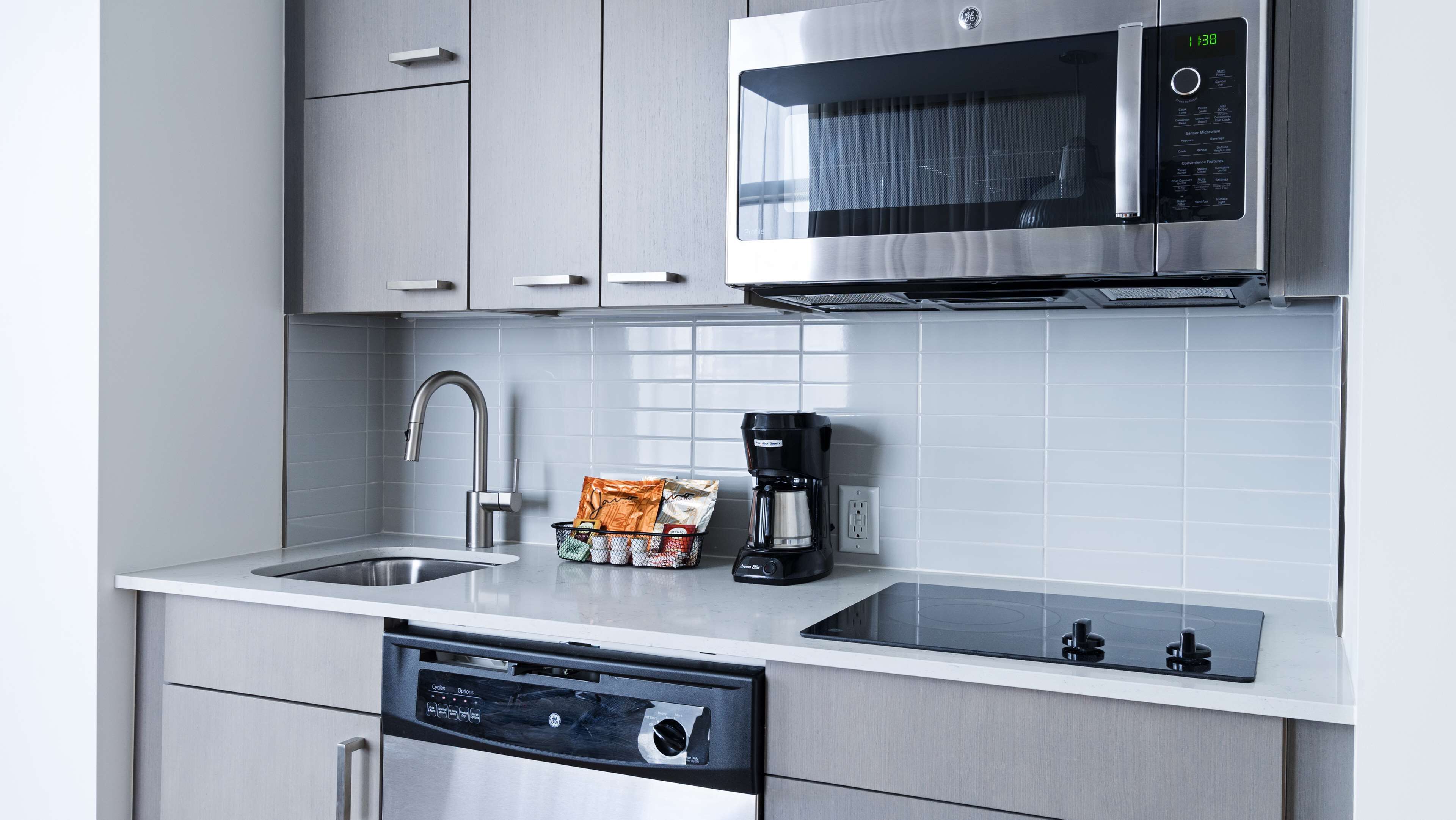 mini-fridge, microwave, coffee/tea maker