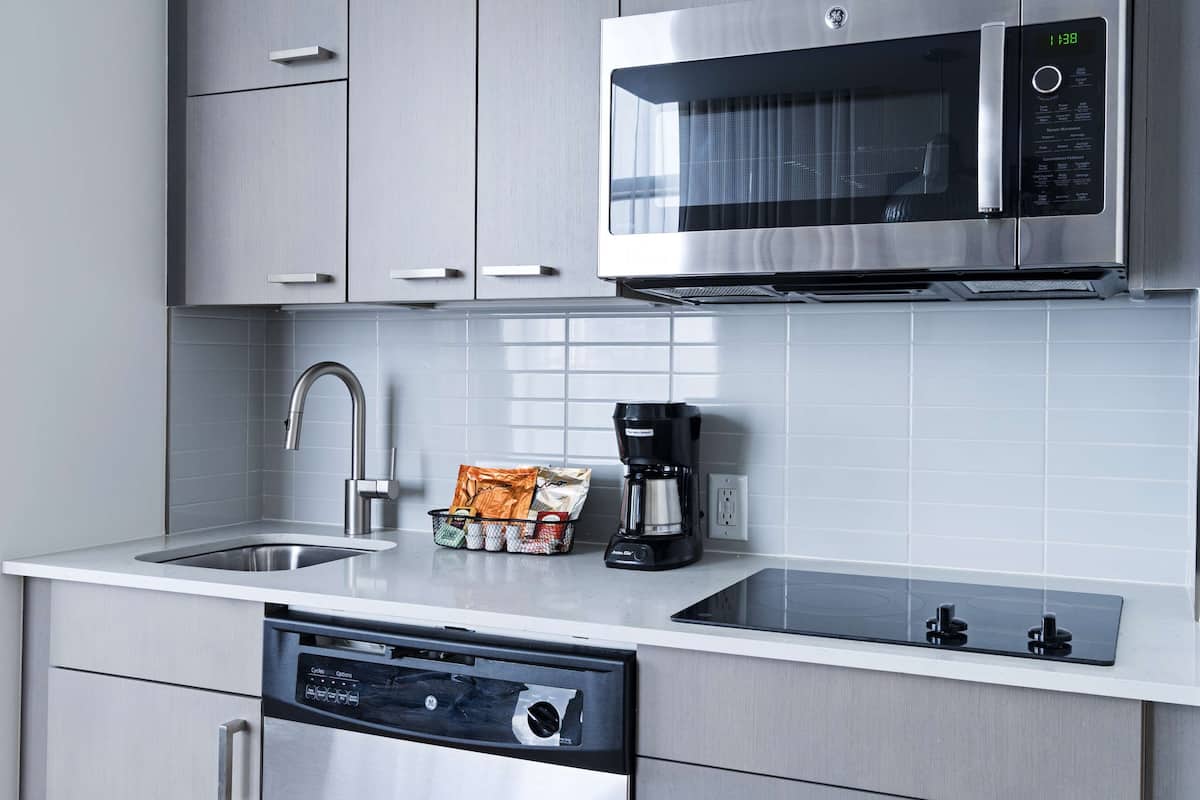 mini-fridge, microwave, coffee/tea maker