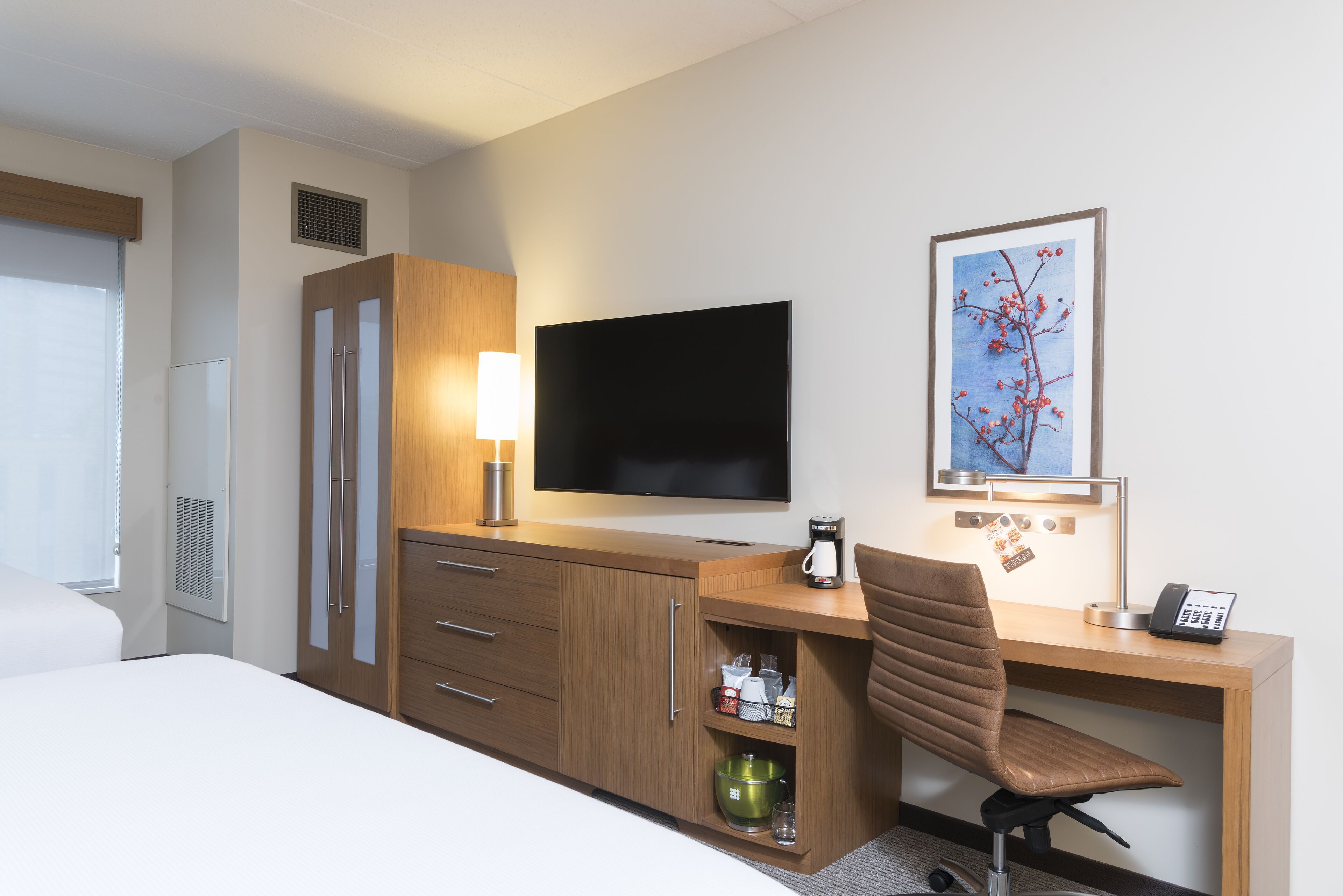 desk, blackout curtains, iron/ironing board, free wifi