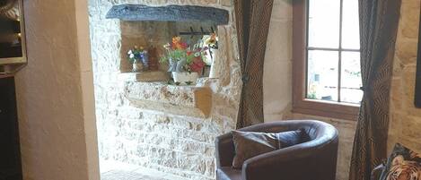 TV, fireplace, DVD player, books