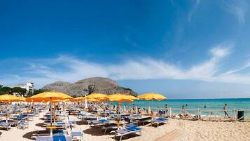 On the beach, beach towels