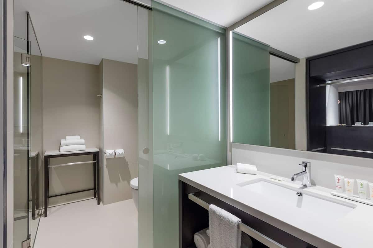 executive king room | bathroom | shower, free toiletries, hair dryer, bathrobes