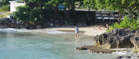 Plage à proximité, chaises longues, serviettes de plage