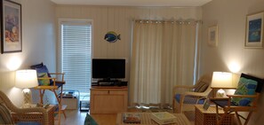 TV, DVD player, books