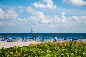 Playa en los alrededores, camastros y toallas de playa 