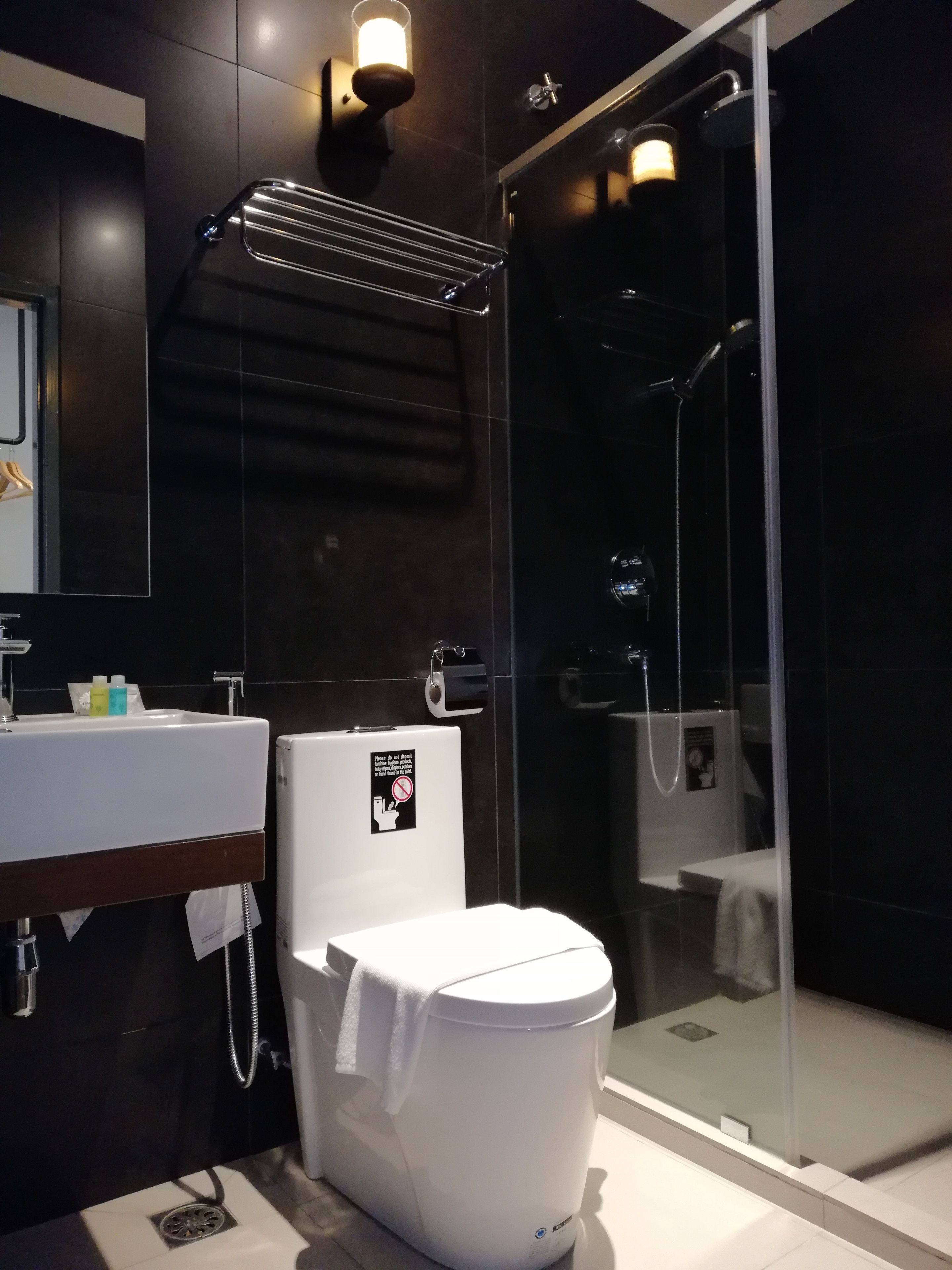 shower, free toiletries, hair dryer, towels