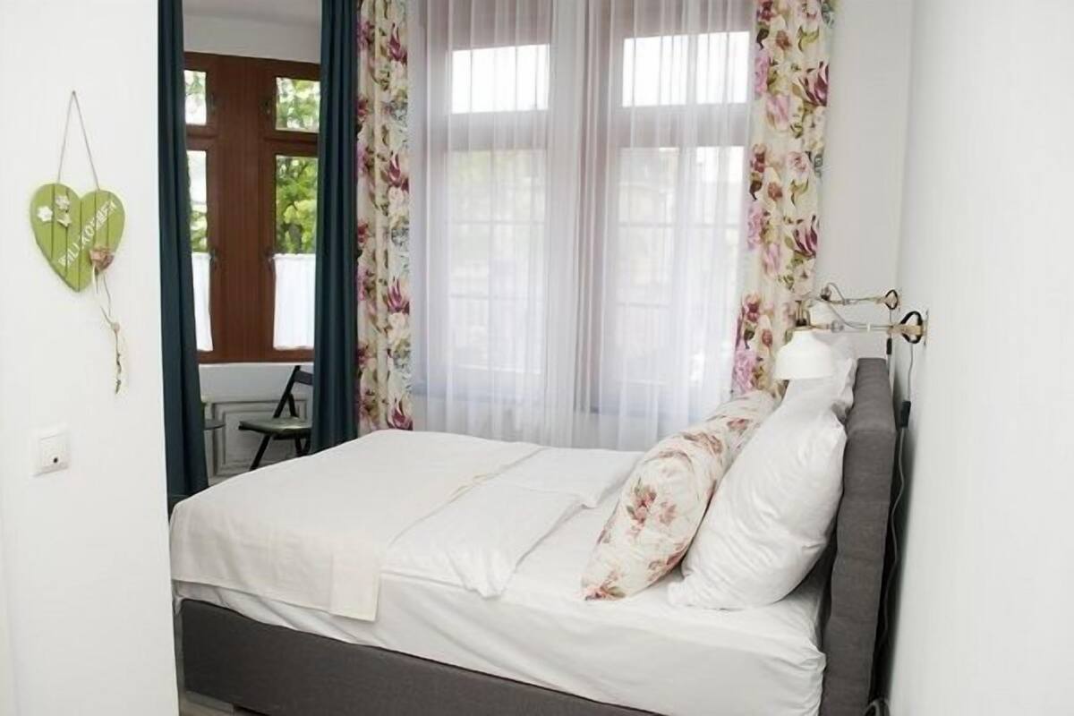 gallery double room single use (gallery) | premium bedding, memory-foam beds, desk, blackout curtains