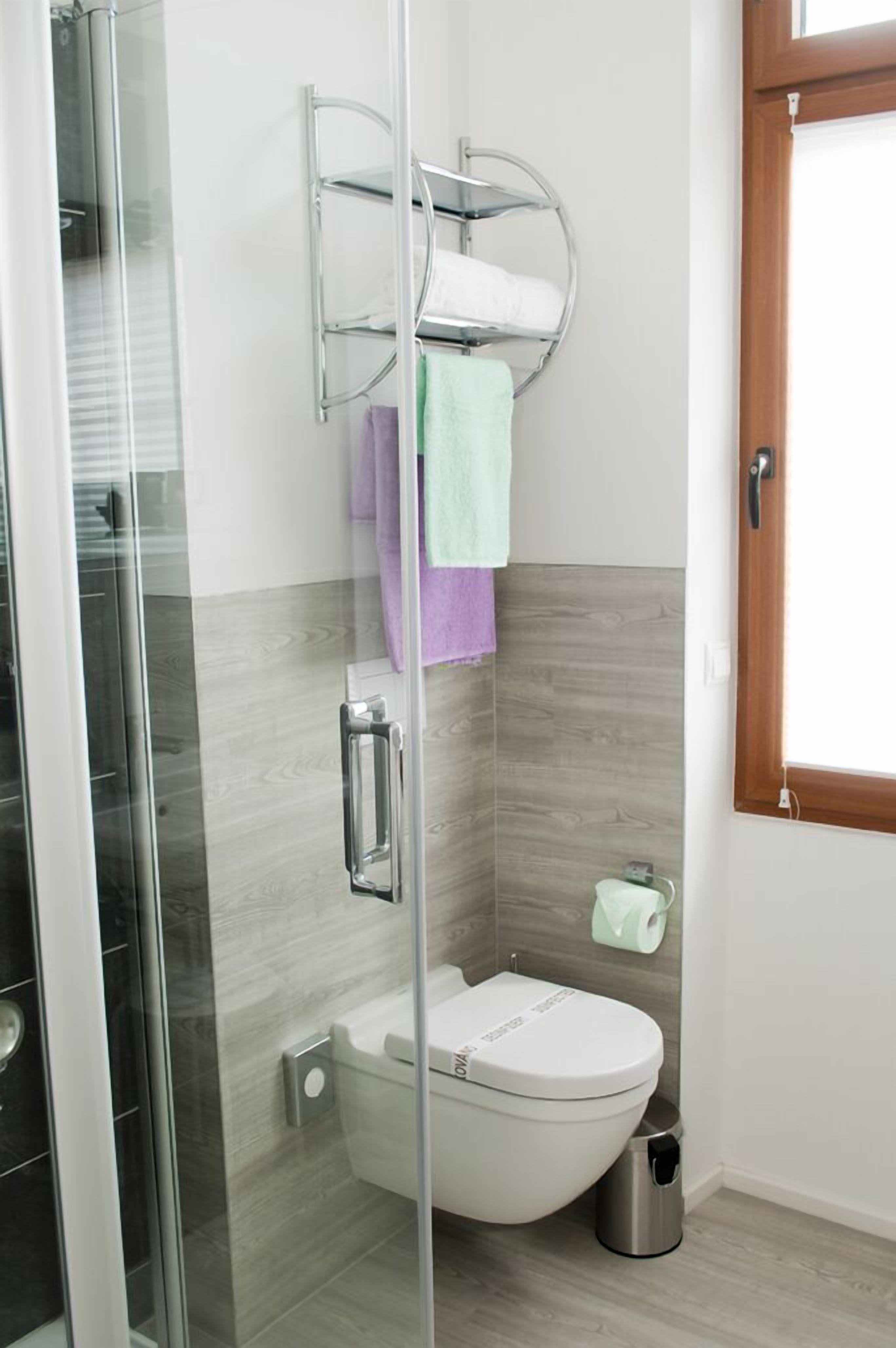 shower, free toiletries, hair dryer, towels