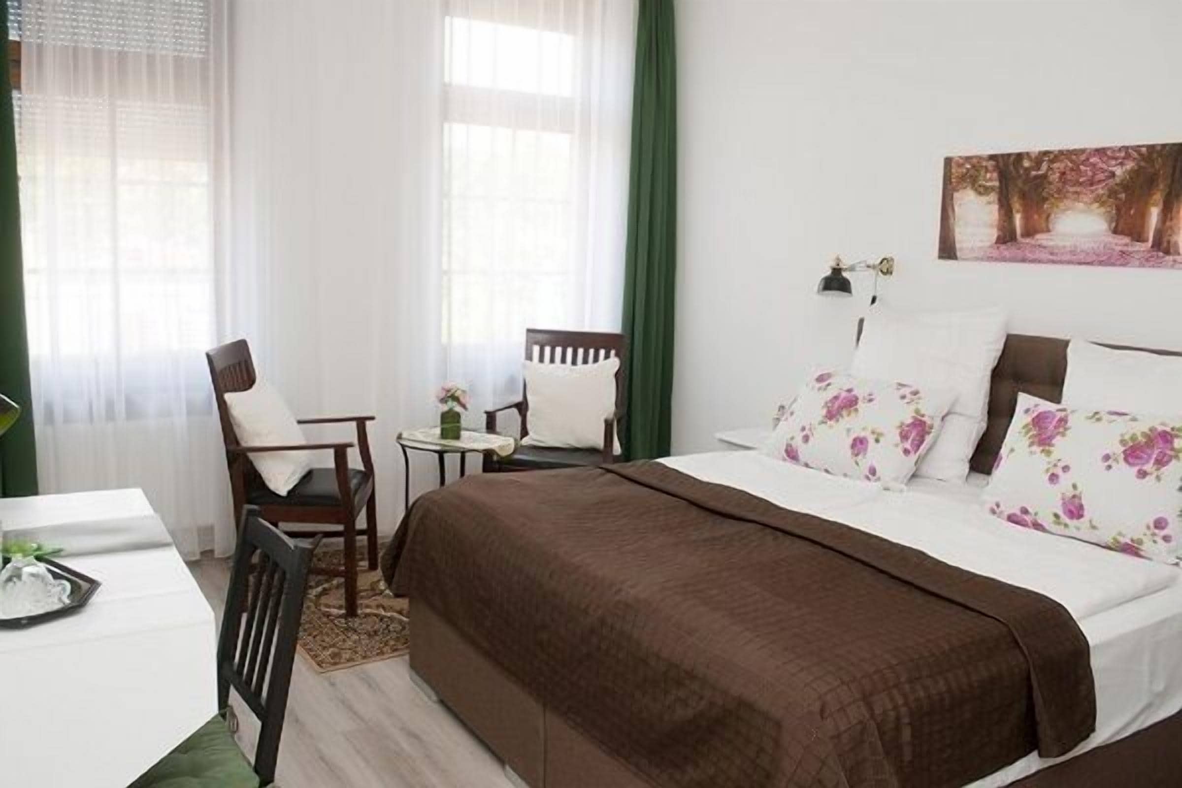 premium bedding, memory-foam beds, desk, blackout curtains