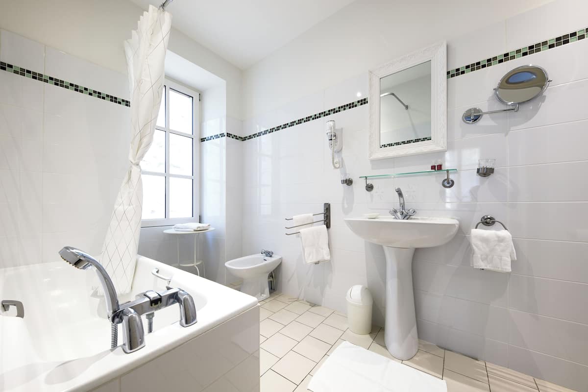 free toiletries, hair dryer, towels