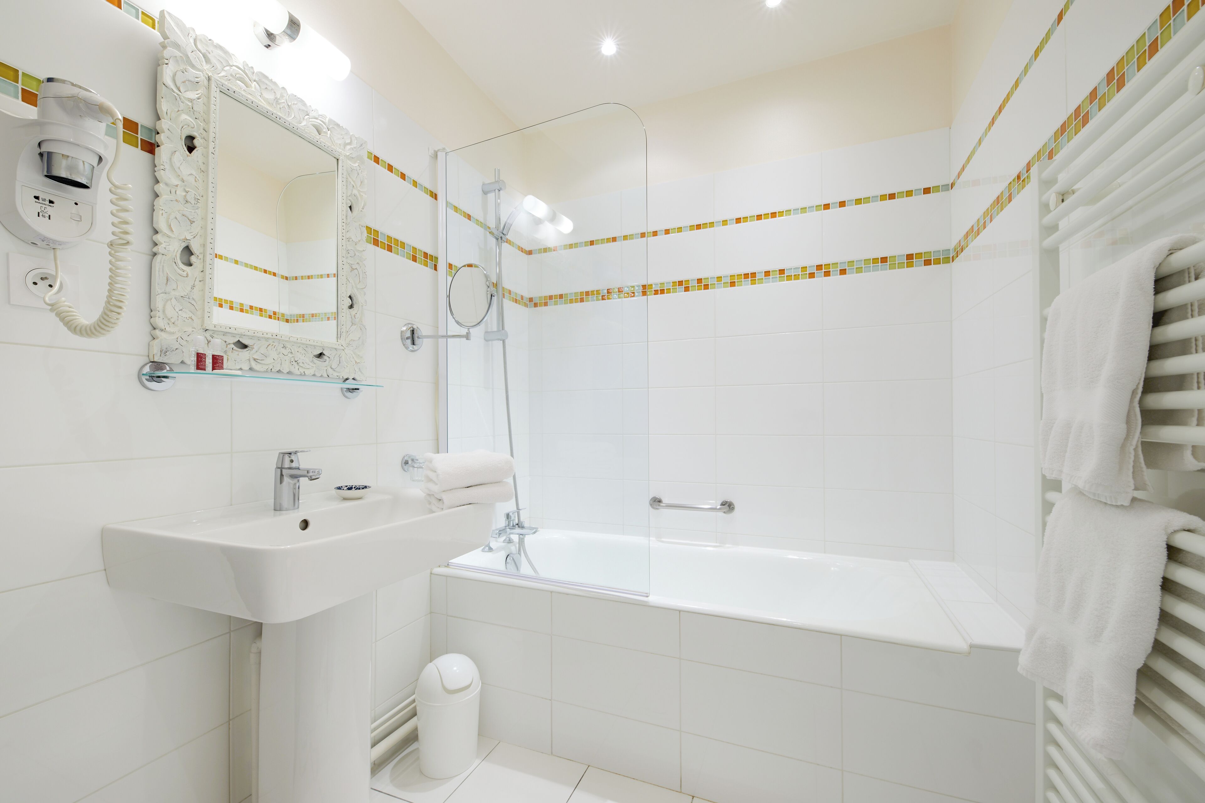 free toiletries, hair dryer, towels