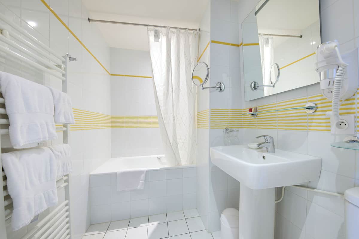 free toiletries, hair dryer, towels