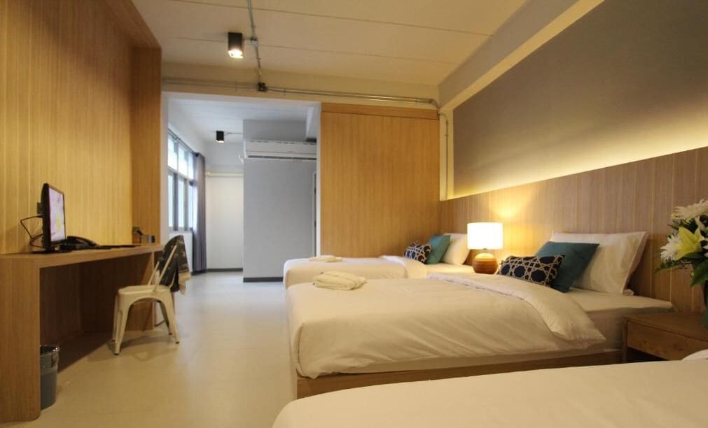 desk, blackout curtains, free wifi