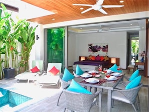 Villa, 3 chambres, en bord de piscine | Restauration dans la chambre