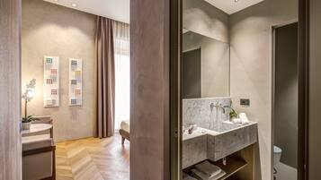 Shower, free toiletries, hair dryer, slippers