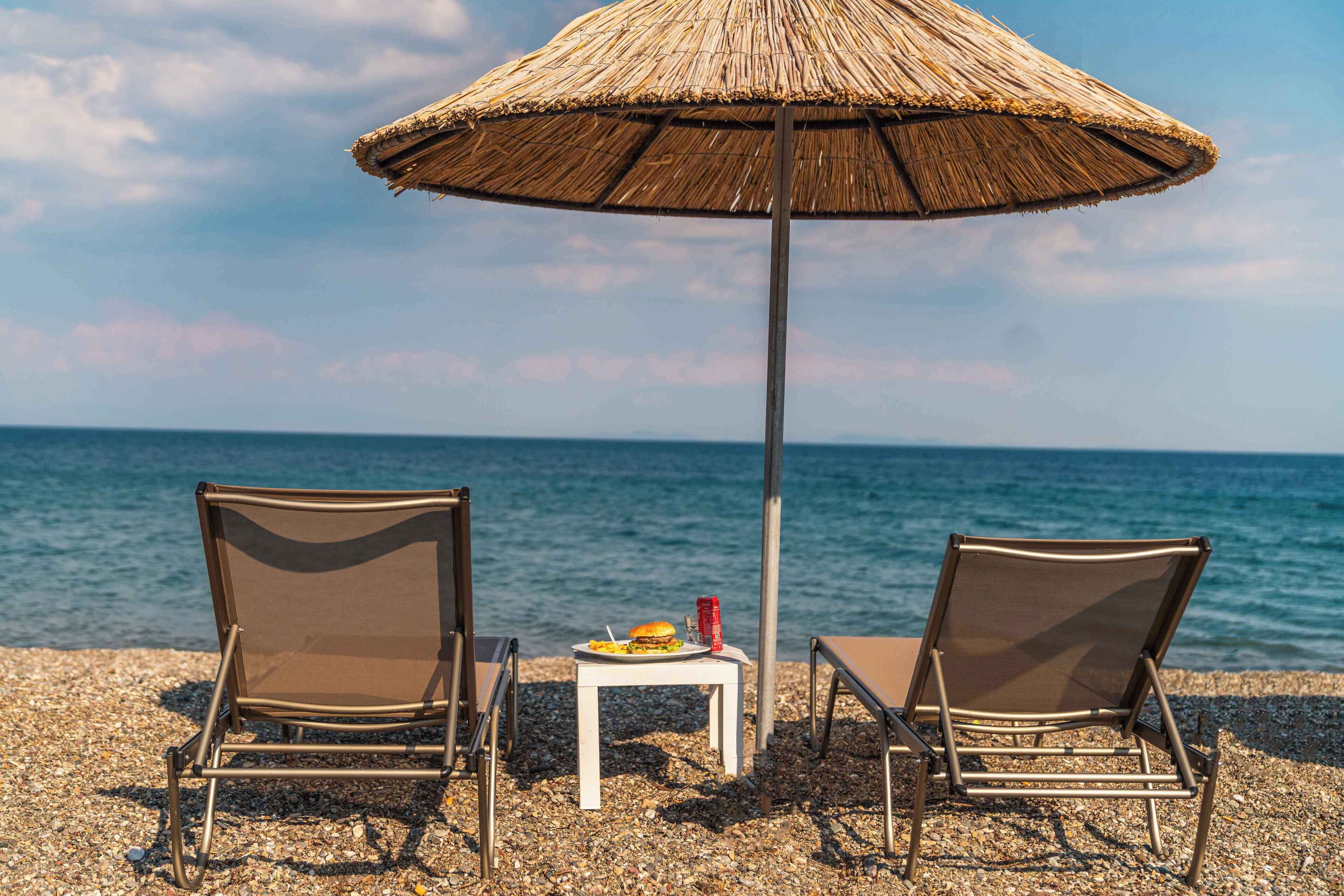 private beach, sun-loungers, beach umbrellas