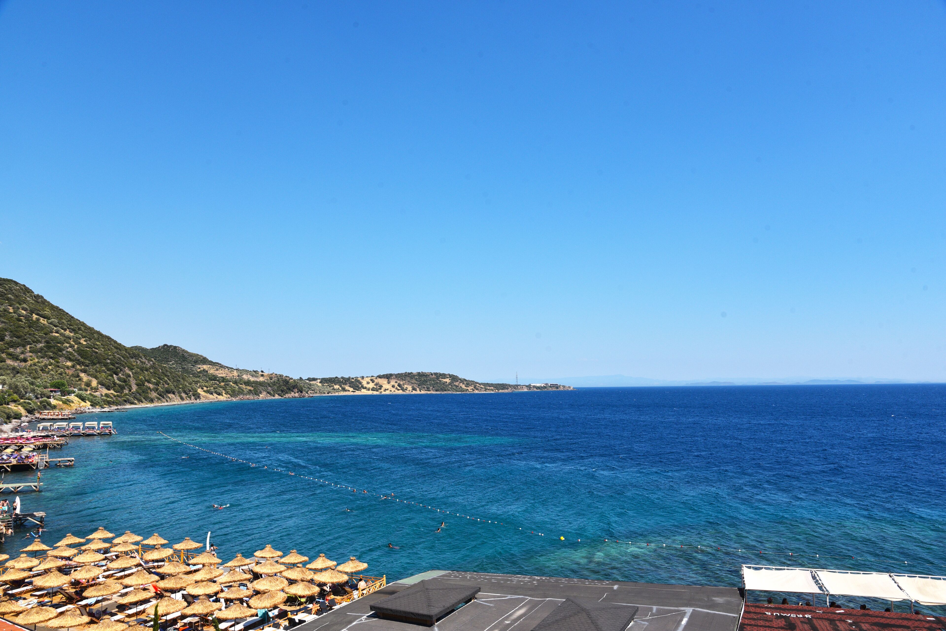 on the beach, sun-loungers, beach umbrellas