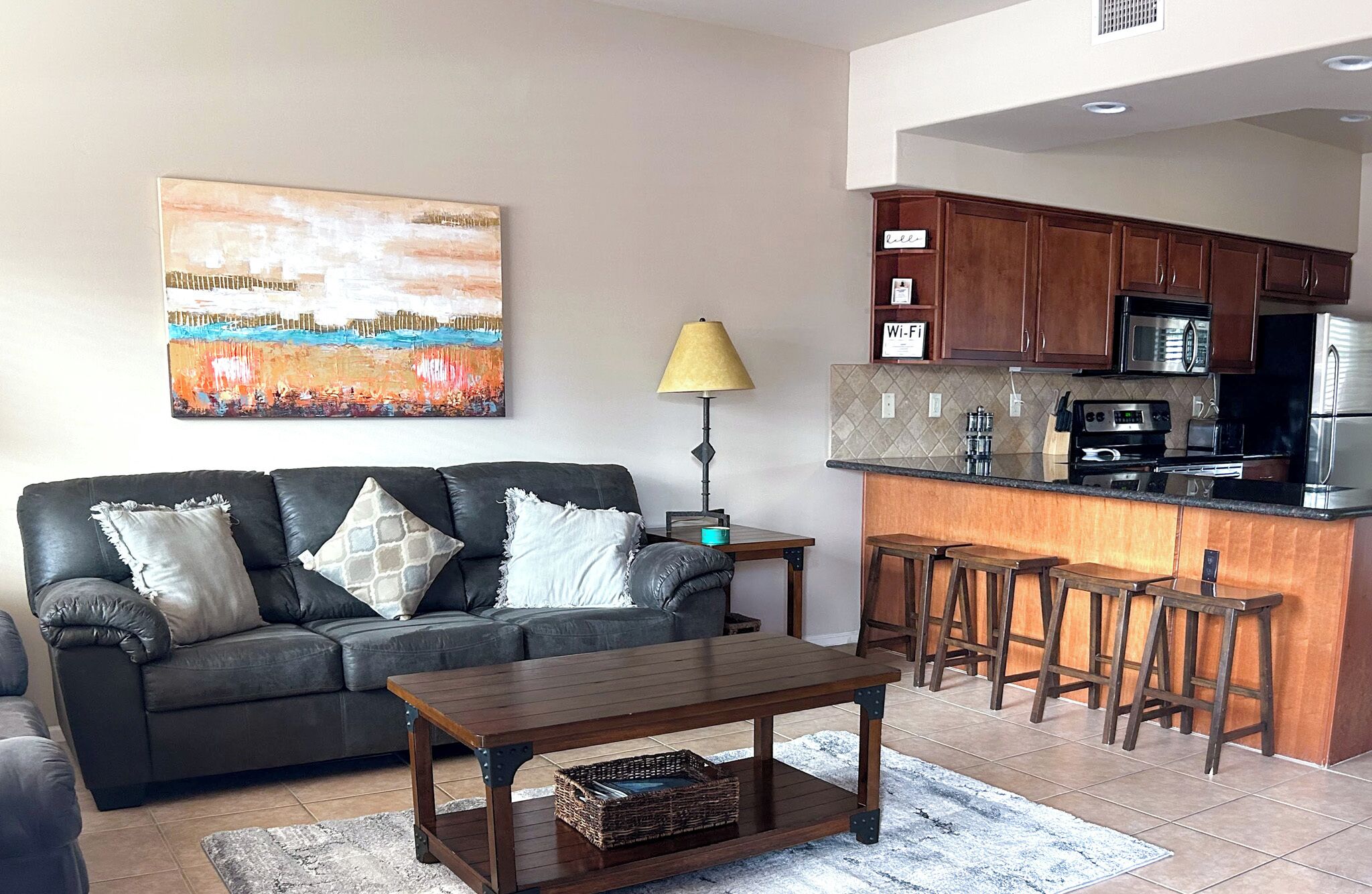 Smart TV, fireplace, DVD player, books