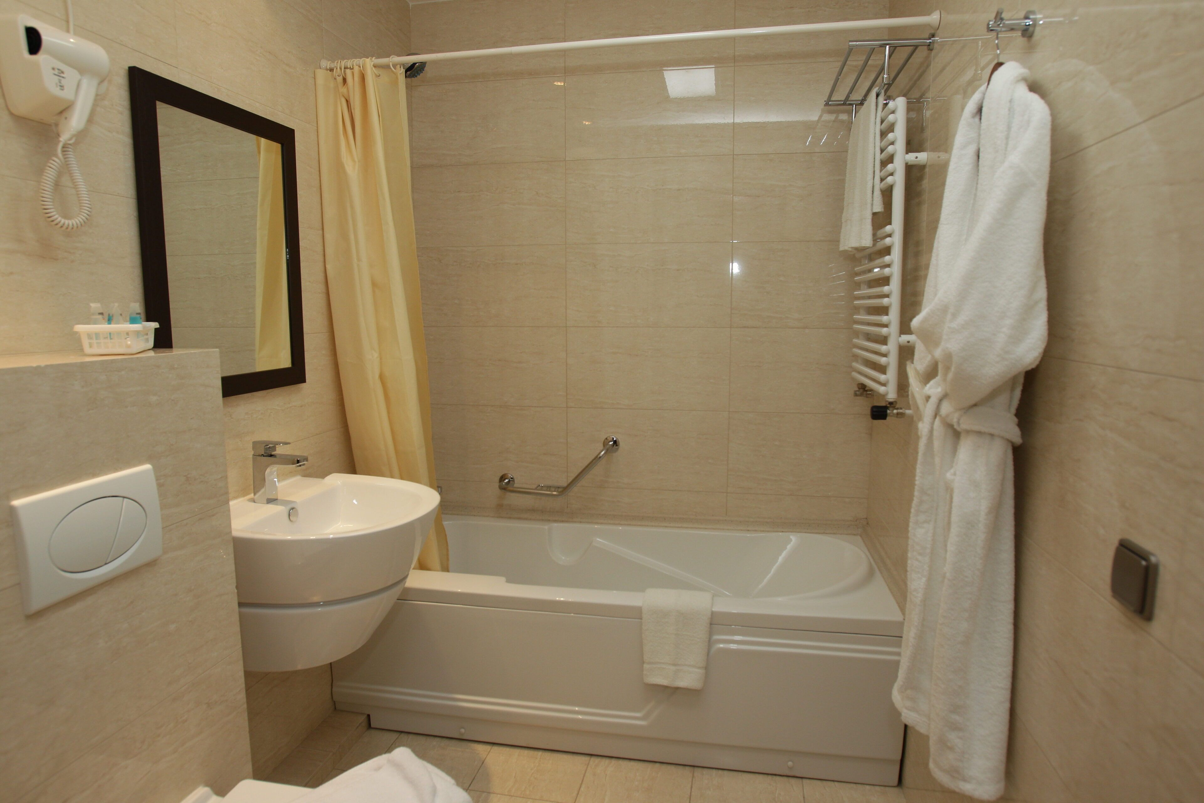 free toiletries, hair dryer, towels