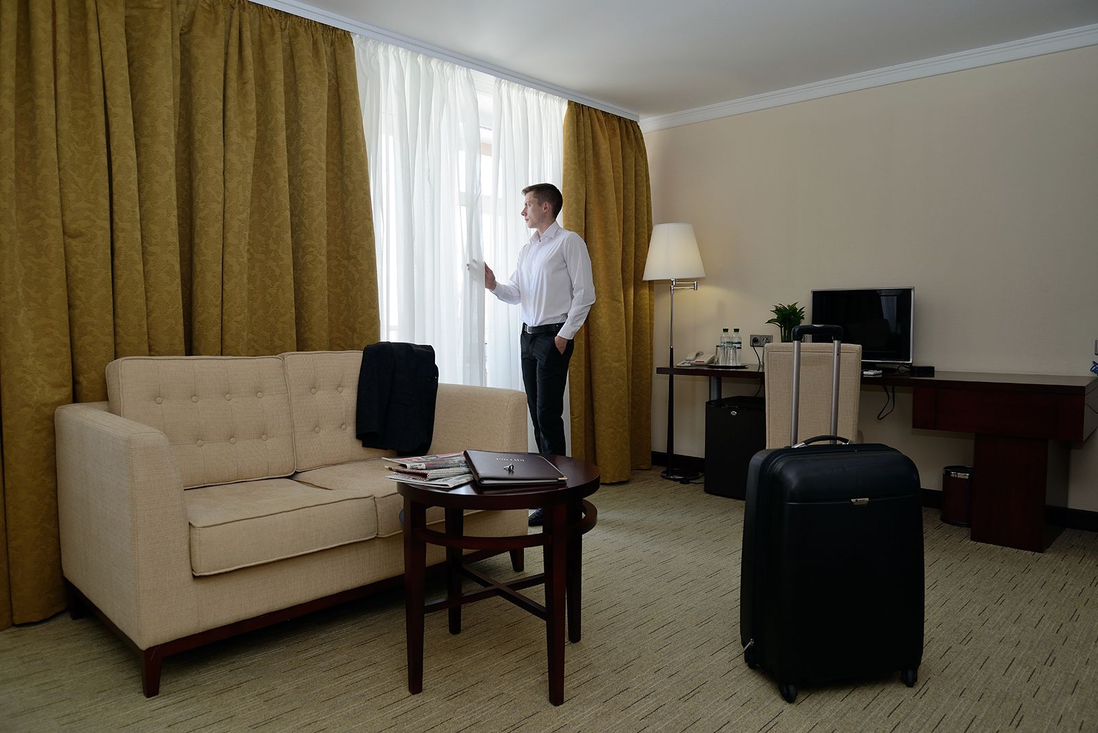 junior suite | in-room safe, desk, laptop workspace, blackout curtains