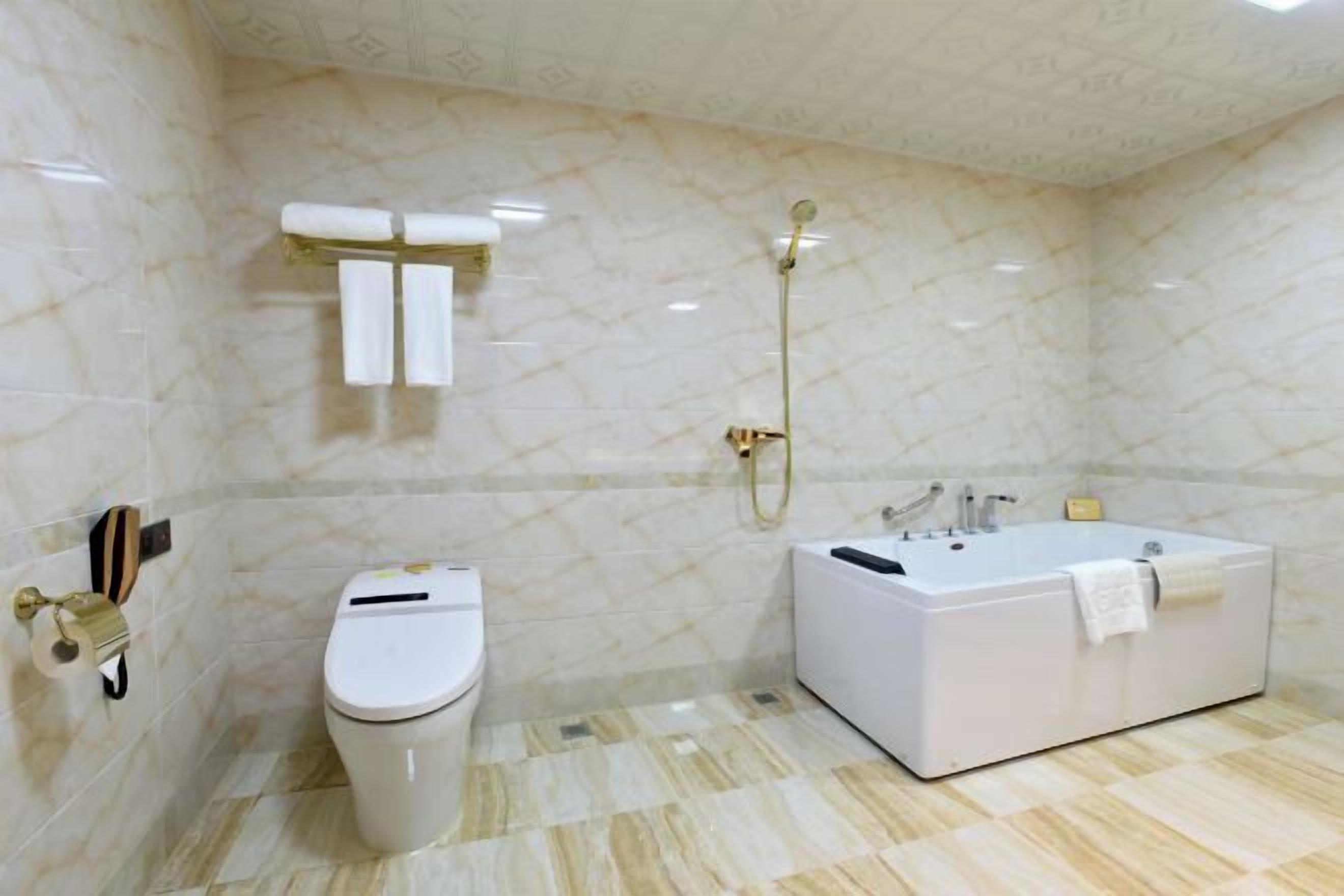 A bathroom with a toilet, a shower, and a bathtub.