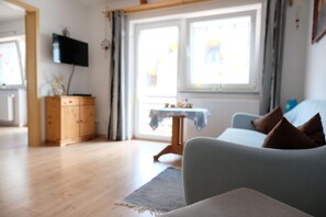 TV, fireplace, books, stereo - Cozy apartment in the Bavarian Forest - near Dreiländereck - quiet location (Breitenberg)
