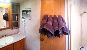 Ensemble douche/baignoire, sĂšche-cheveux, serviettes fournies, shampoing