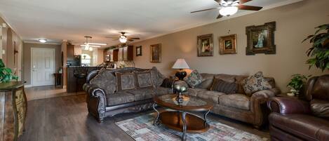 Älytelevisio, takka, DVD-soitin, videokirjasto