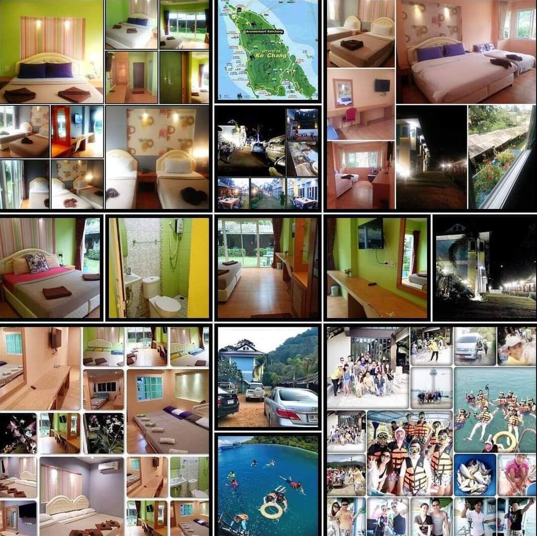 Un hotel con varias habitaciones, cada una con cama, ventana y baño.