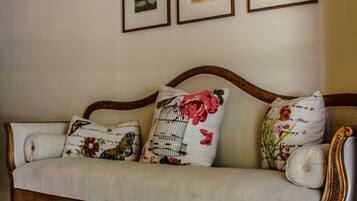 Smart TV, fireplace, DVD player, books