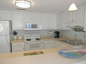 Full-size fridge, microwave, oven, stovetop