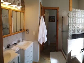 Combined shower/tub, jetted tub, towels, soap - Custom log cabin nestled in Powderhorn Ski Resort. Great in winter or summer. (Mesa)