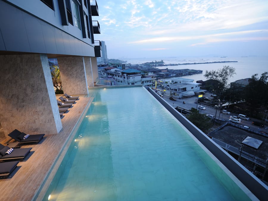 Outdoor pool, sun loungers