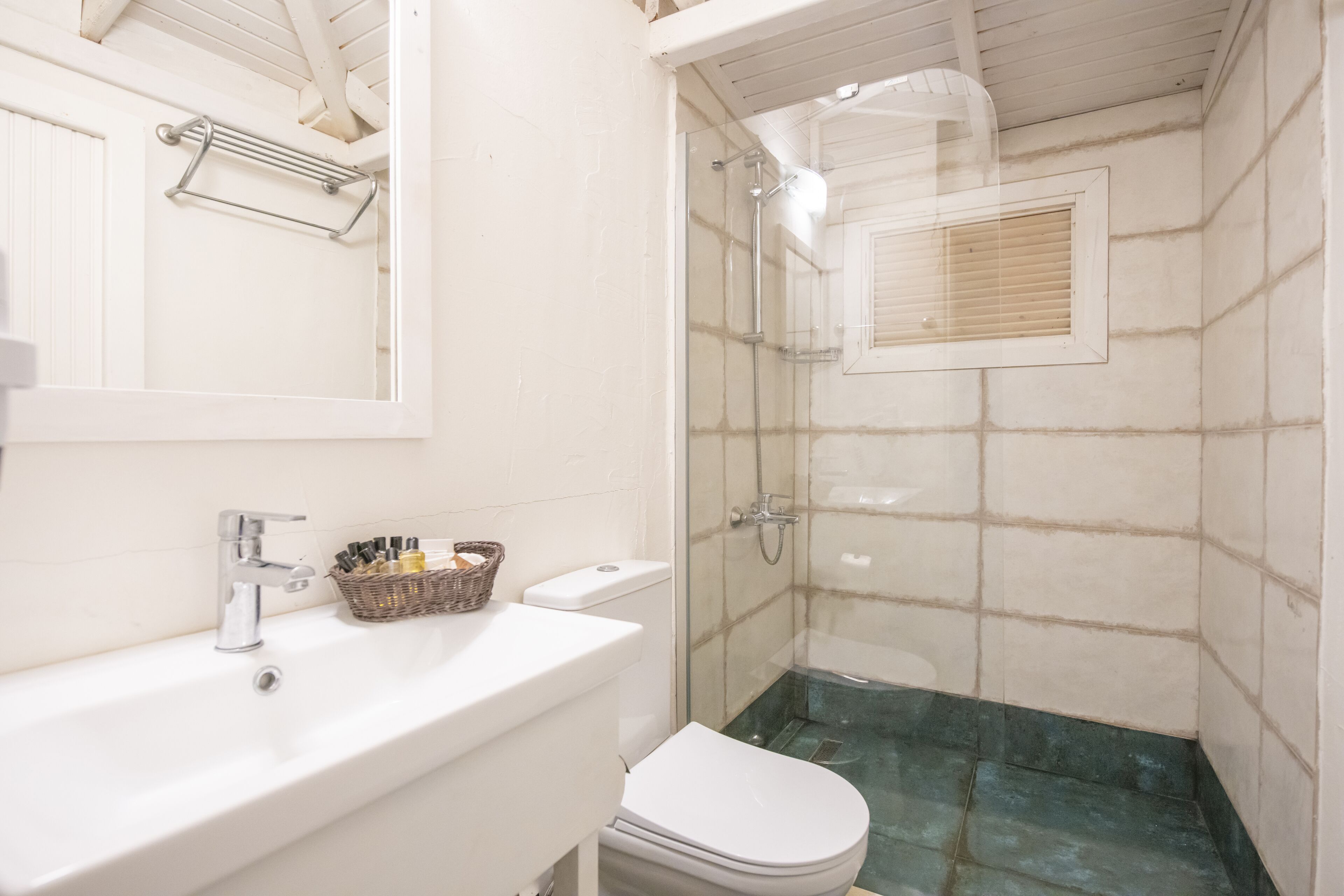 free toiletries, hair dryer, slippers, towels