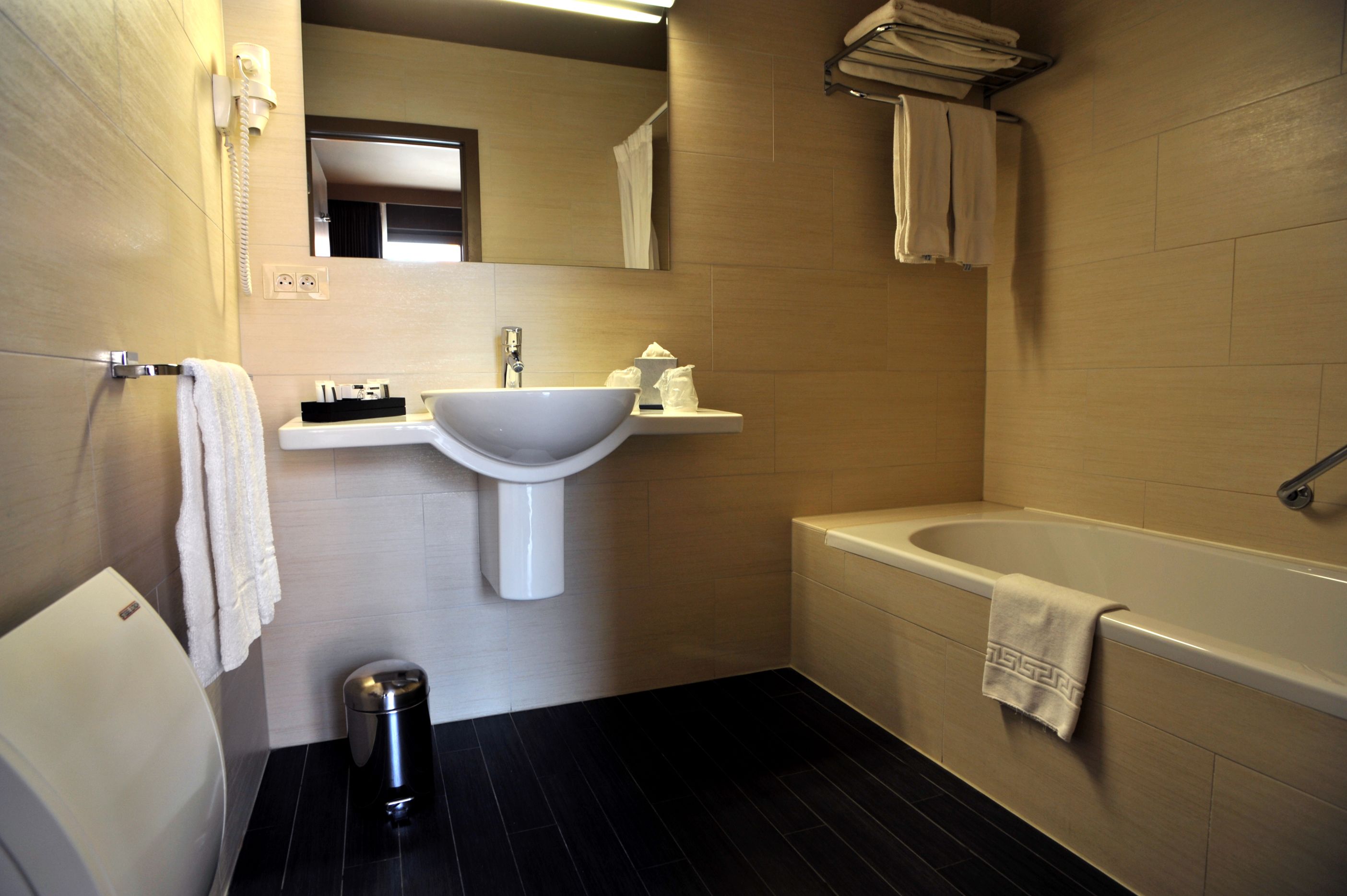 free toiletries, hair dryer, towels